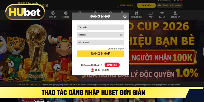 Thao tác đăng nhập HUBET đơn giản 